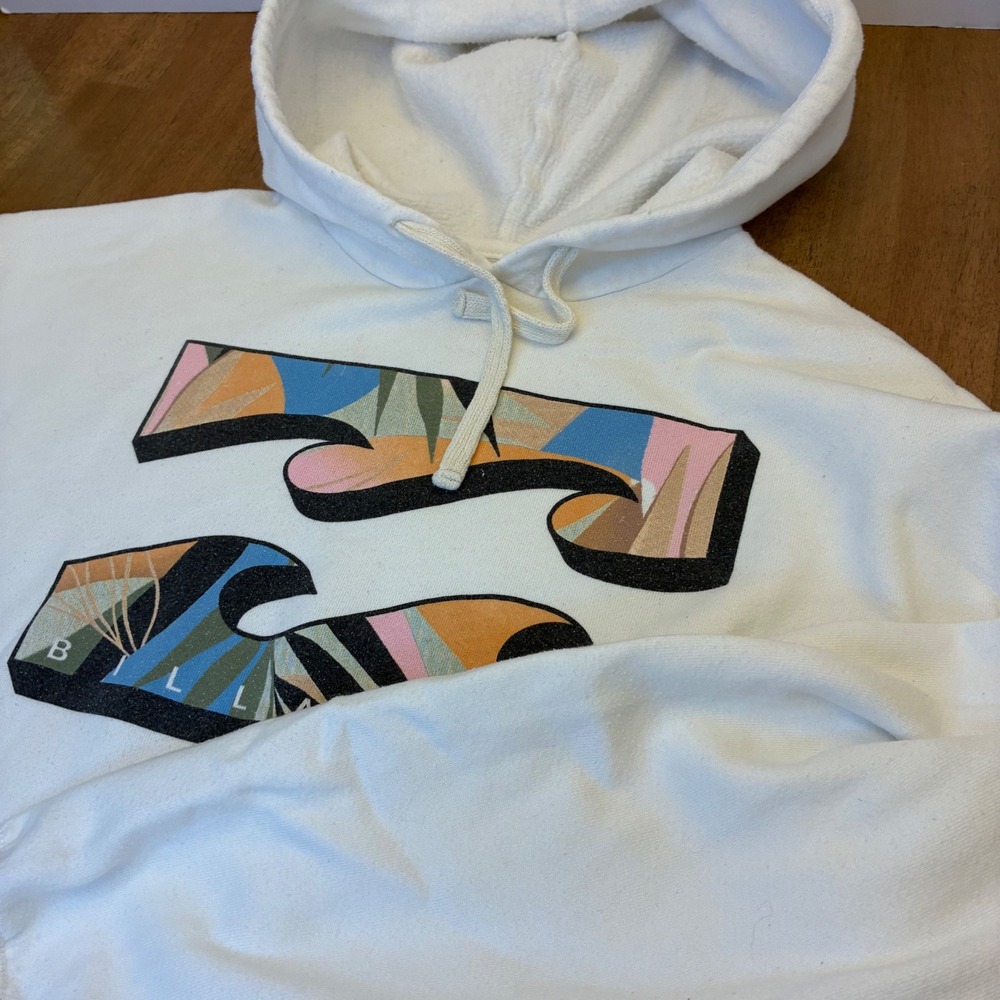 Billabong Hoodie Unisex Medium White Pullover Sweatshirt Tropical Skater Vintage